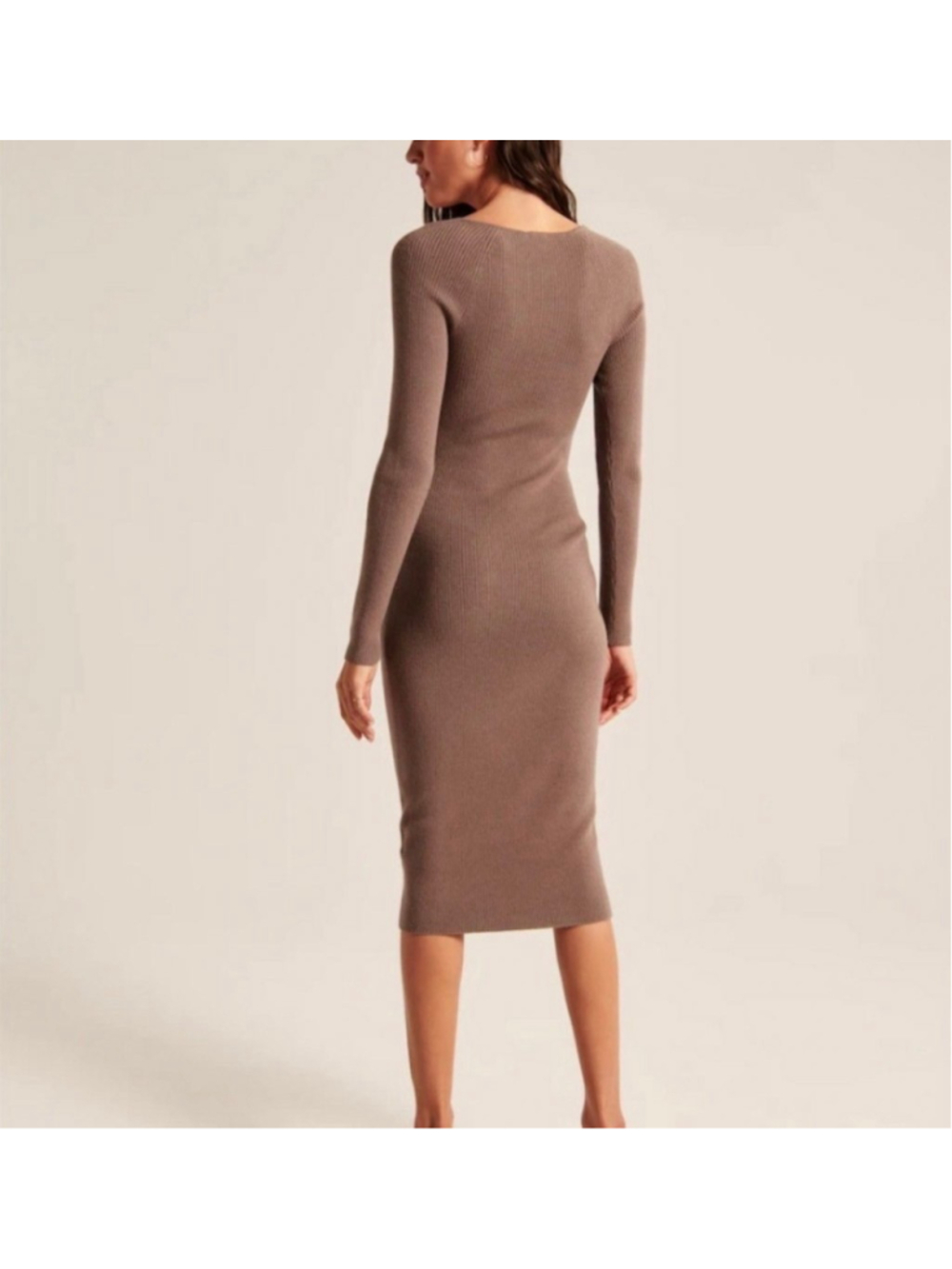 NWT Abercrombie & Fitch Ribbed Cutout Sweater Midi Dress Brown/Taupe L Bodycon - Picture 2 of 10